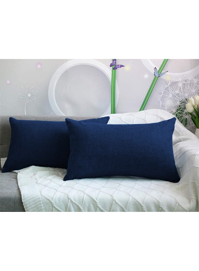REGAL IN HOUSE - 2 Pieces Linen Decorative Cushion Set Solid Design Dark Blue 30x50cm - Image 1