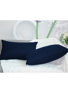 REGAL IN HOUSE 2 Pieces Linen Decorative Cushion Set Solid Design Dark Blue 30x50cm  - Image 3