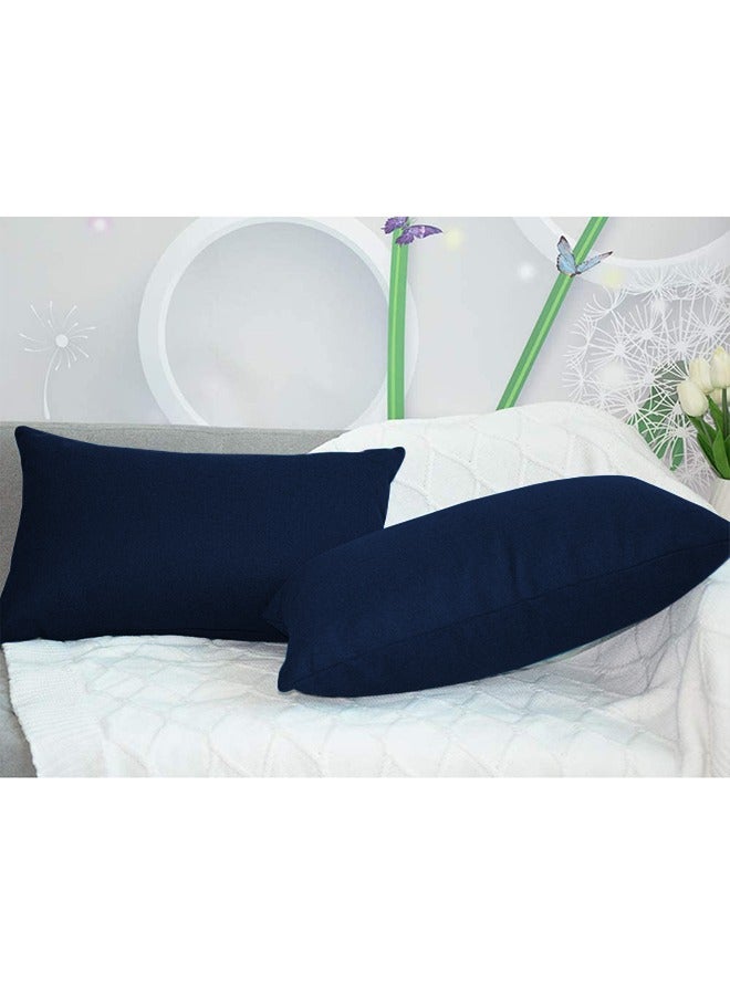 REGAL IN HOUSE - 2 Pieces Linen Decorative Cushion Set Solid Design Dark Blue 30x50cm - Image 1