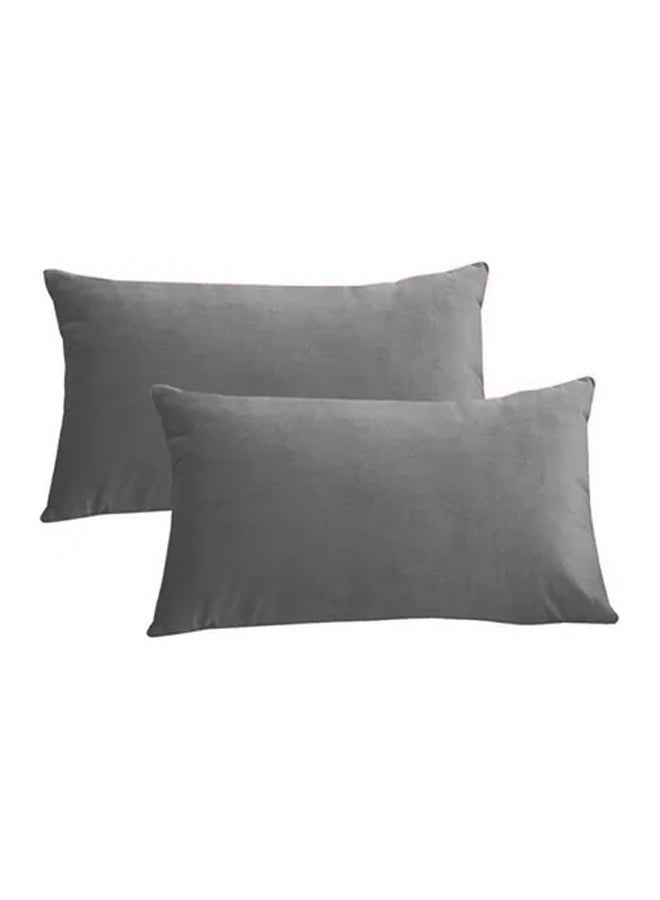 2 Pieces Velvet Decorative Cushion Set Solid Design Gray 30x50cm - v1675177607/N50167125A_1