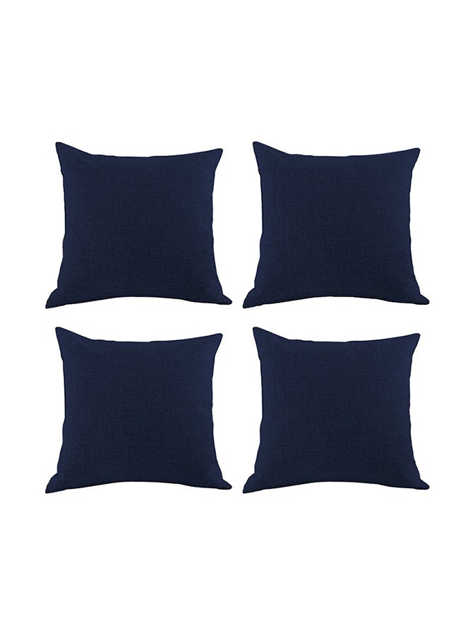 REGAL IN HOUSE 4 Pieces Linen Decorative Cushion Set Solid Design Jute Dark Blue 45x45centimeter  - Image 1