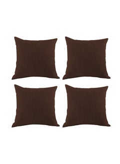 REGAL IN HOUSE 4 Pieces Linen Decorative Cushion Set Solid Design combination Dark Brown 45x45cm  - Image 1