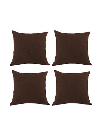 4 Pieces Linen Decorative Cushion Set Solid Design combination Dark Brown 45x45cm - v1675177643/N37811803A_1