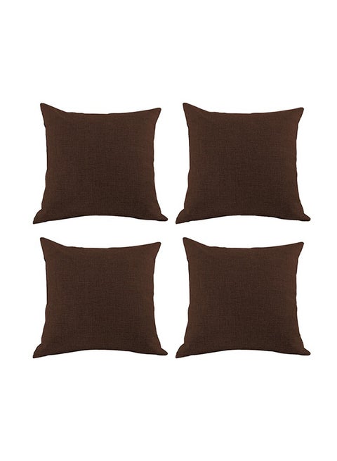 4 Pieces Linen Decorative Cushion Set Solid Design combination Dark Brown 45x45cm