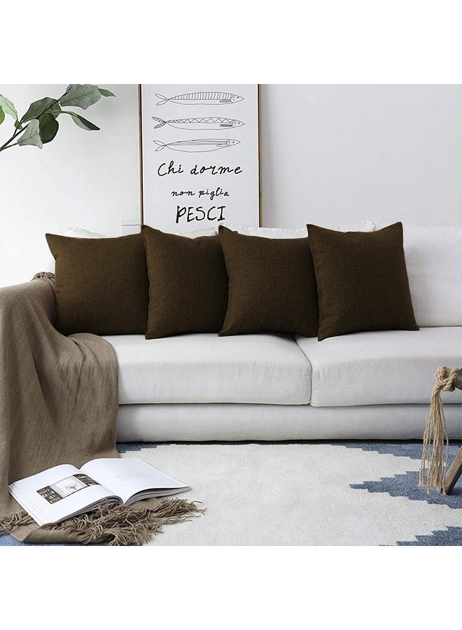 ريغال إن هاوس - طقم وسائد ديكور عدد 4 مربعة الشكل من الكتان بتصميم سادة combination بني غامق 45x45سم - Image 1