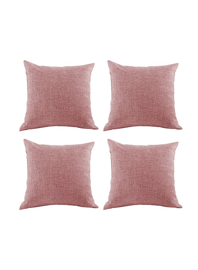 REGAL IN HOUSE - 4 Pieces Linen Decorative Cushion Set Solid Design fabric Dark Pink 45x45cm - Image 1