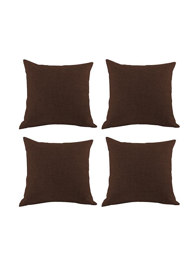 4 Pieces Linen Decorative Cushion Set Solid Design fabric Dark Brown 45x45cm - v1675177647/N37811809A_1