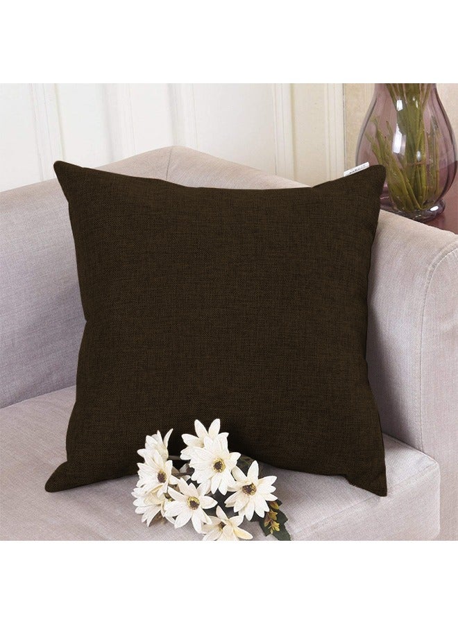 4 Pieces Linen Decorative Cushion Set Solid Design fabric Dark Brown 45x45cm - v1675177648/N37811809A_2