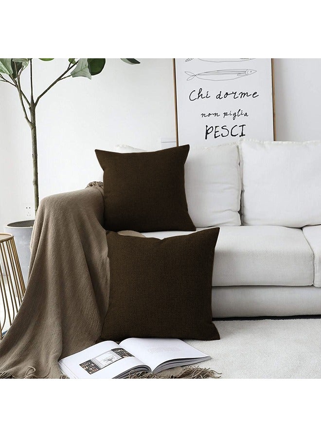 4 Pieces Linen Decorative Cushion Set Solid Design fabric Dark Brown 45x45cm - v1675177648/N37811809A_4