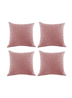 REGAL IN HOUSE 4 Pieces Linen Decorative Cushion Set Solid Design linen Dark Pink 45x45cm  - Image 1