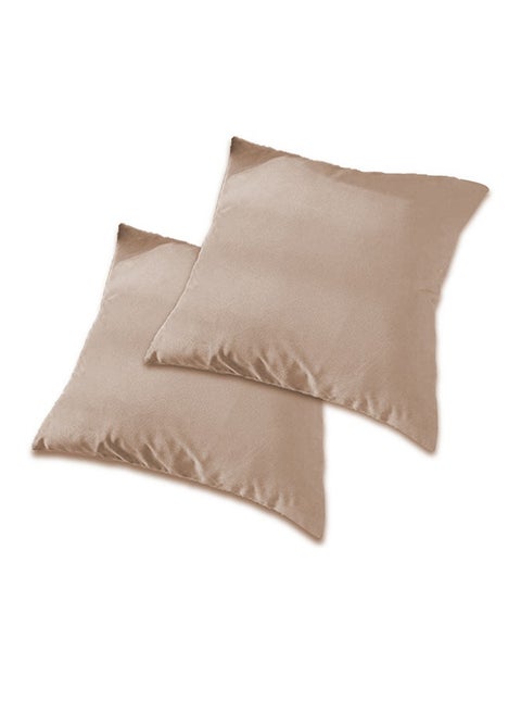 2 Pieces Velvet Soft Decorative Cushion Set Solid Design Beige 45x45cm
