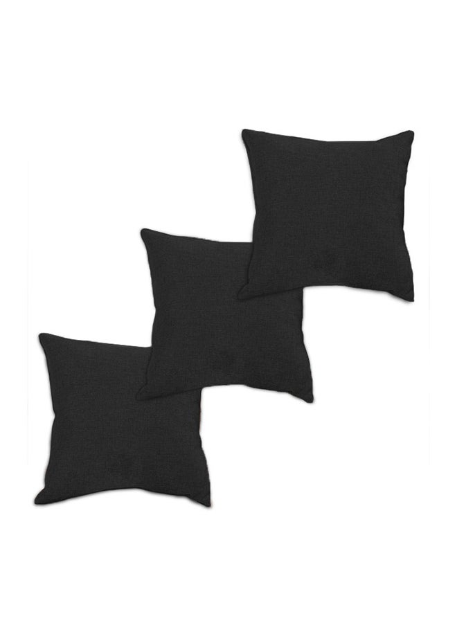 AMERICAN POLO 3 Pieces Linen Soft Decorative Cushion Set Solid Design Black 45x45cm  - Image 1