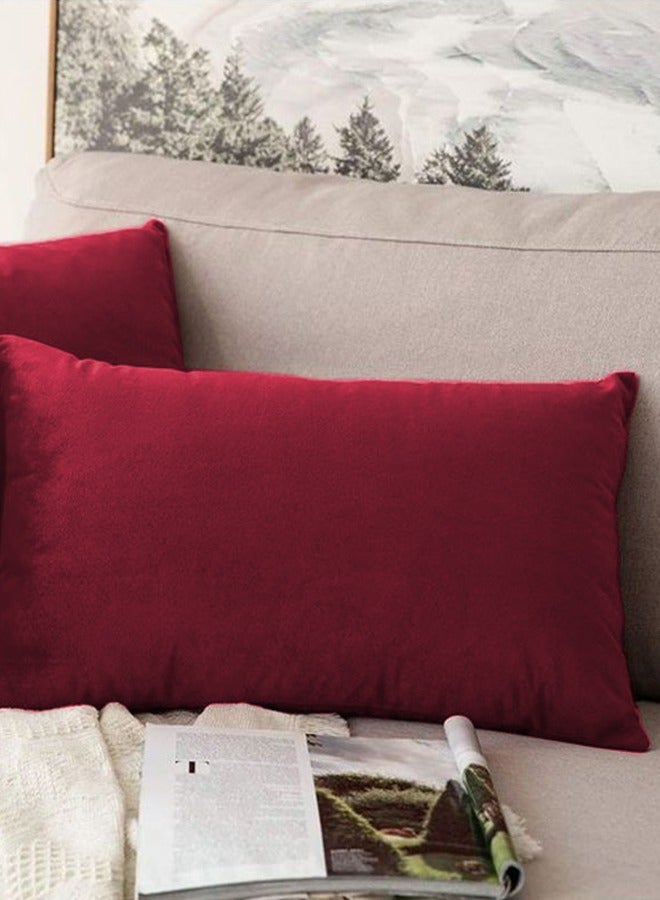 AMERICAN POLO Rectangular Velvet Decorative Cushions Solid Design Burgundy 30x50cm - Image 3
