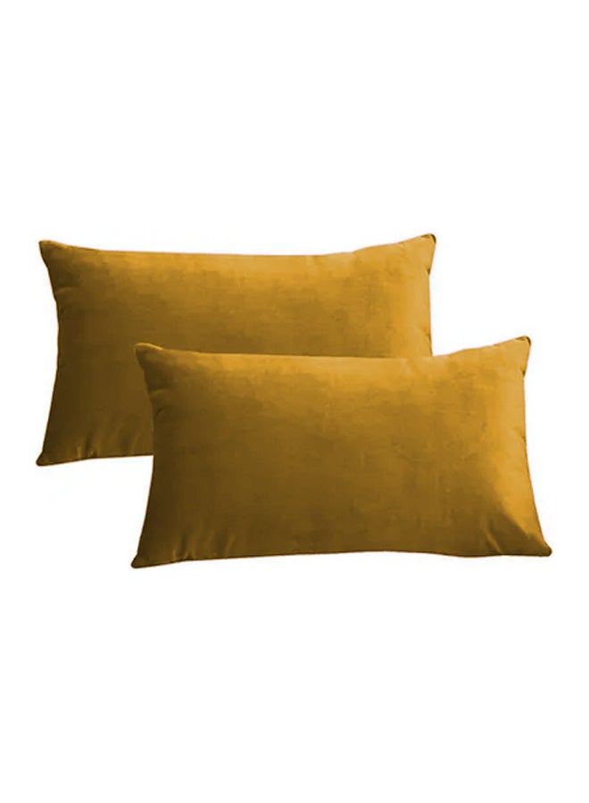 AMERICAN POLO 2 Pieces Velvet Decorative Cushion Set Solid Design Gold 30x50cm - Image 1