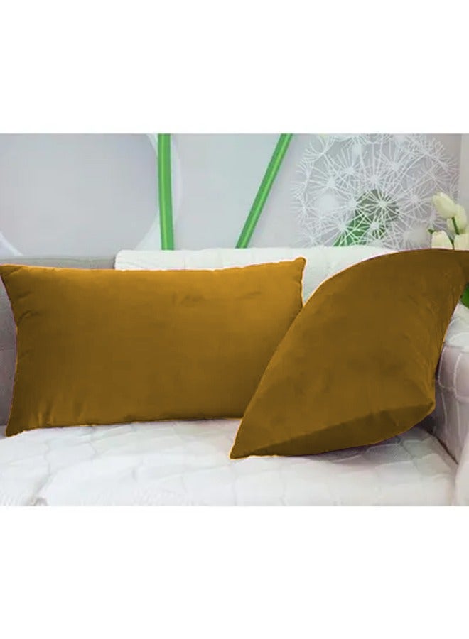 AMERICAN POLO 2 Pieces Velvet Decorative Cushion Set Solid Design Gold 30x50cm - Image 3