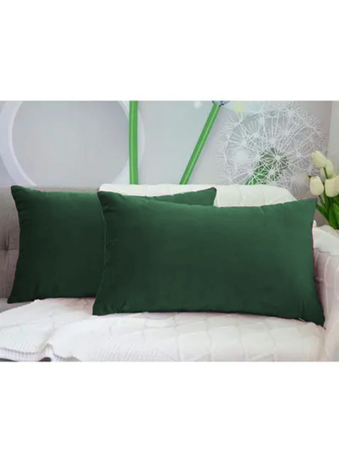 2 Pieces Velvet Decorative Cushion Set Solid Design Dark Green 30x50cm - v1675177881/N49767352A_2