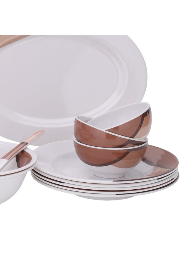 Royalford - Royalford 35 Piece Melamine Ware Dinner Set| Includes Oval Plate, Deep Plates, Dinner Plates, Round Bowls, Small Dishes, Rice Spoons and Soup Spoons| Top-Rack Dishwasher-Safe and Freezer-Friendly| Eco-Friendly and Food-Grade| Brown and White 39.3x26x20cm - Image 1