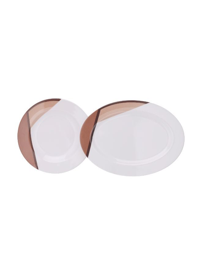 Royalford - Royalford 35 Piece Melamine Ware Dinner Set| Includes Oval Plate, Deep Plates, Dinner Plates, Round Bowls, Small Dishes, Rice Spoons and Soup Spoons| Top-Rack Dishwasher-Safe and Freezer-Friendly| Eco-Friendly and Food-Grade| Brown and White 39.3x26x20cm - Image 1