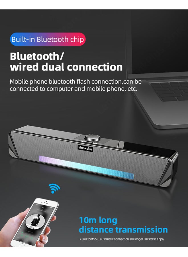 Lenovo - Thinkplus TV computer desktop wired soundbar TS33 speaker USB connection with Bluetooth function TS33-B Black - Image 1