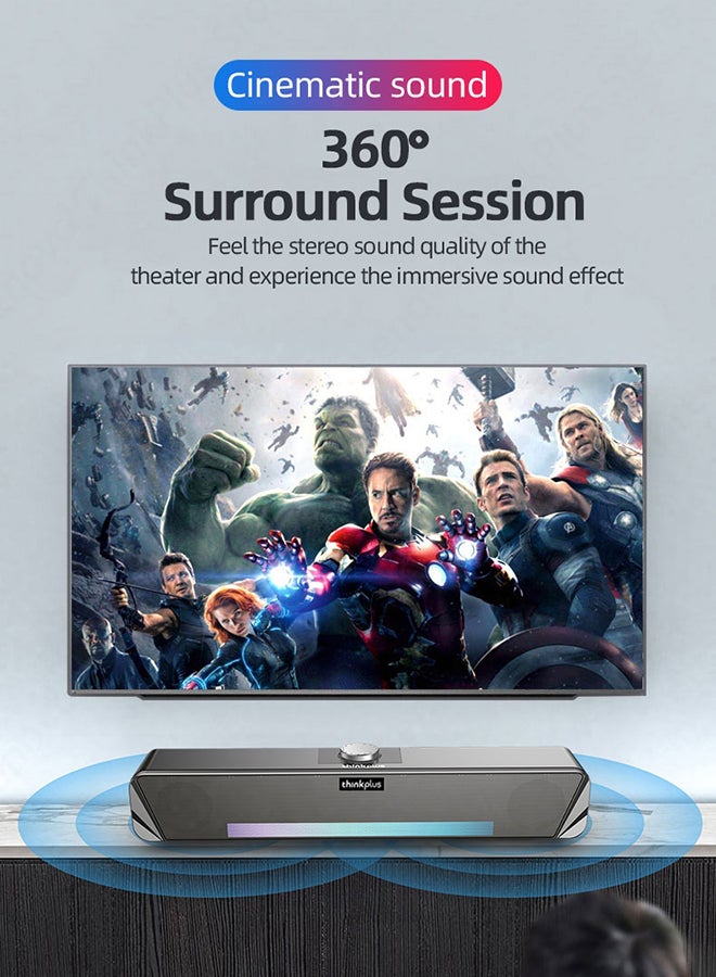 Lenovo - Thinkplus TV computer desktop wired soundbar TS33 speaker USB connection with Bluetooth function TS33-B Black - Image 1