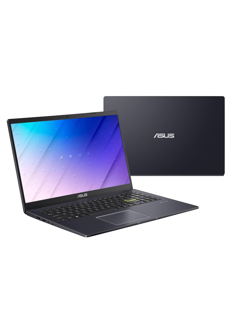 أسوس - لابتوب E510MA-BR997WS بشاشة فائقة الدقة مقاس 15.6 بوصة ومعالج سيليرون N4020 / ذاكرة وصول عشوائي (رام) سعة 4 جيجابايت /  سعة تخزين 128 جيجابايت / نظام تشغيل ويندوز 11 هوم / رسومات انتل فائقة الجودة الإنجليزية/العربية أسود - Image 1