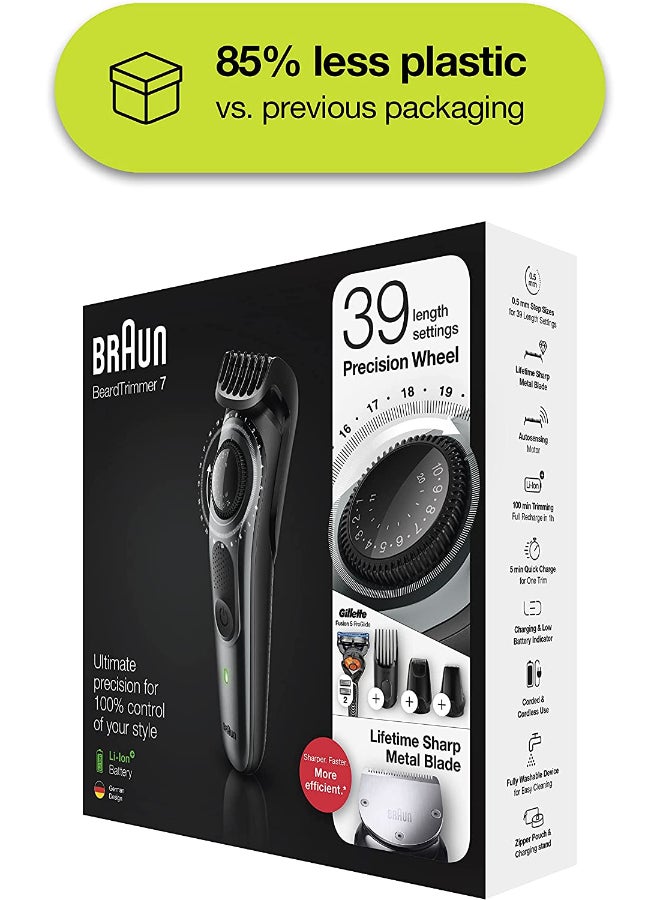 BRAUN - BT7240 Beard Trimmer with Precision Dial, 4 attachments And Gillette Fusion5 ProGlide Razor Silver 54*42*11cm - Image 1