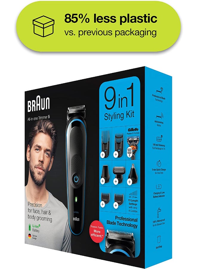 BRAUN - MGK5280 9-In-1 Beard Trimmer Set With Gillette Fusion5 ProGlide Razor Black/Blue - Image 1