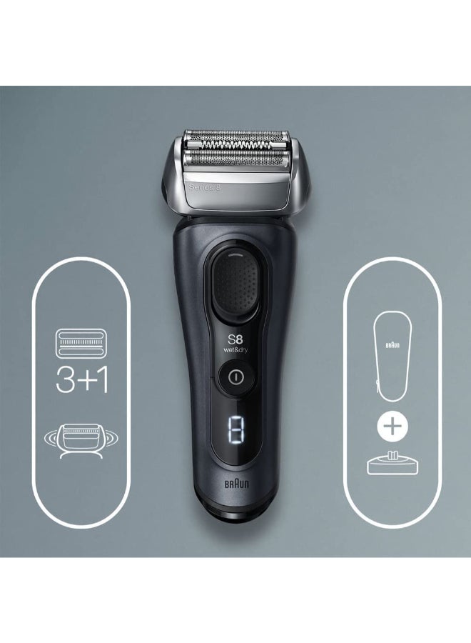 BRAUN - Series 8 Wet & Dry Shaver With Charging Stand And Travel Case 8413S Black 23.2 x 8 x 16.2cm - Image 1