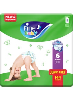 Fine Baby Baby Diapers Size 6 (16+ Kg) Junior, 144 Count  With The New Double Lock Leak Barriers  - Image 1