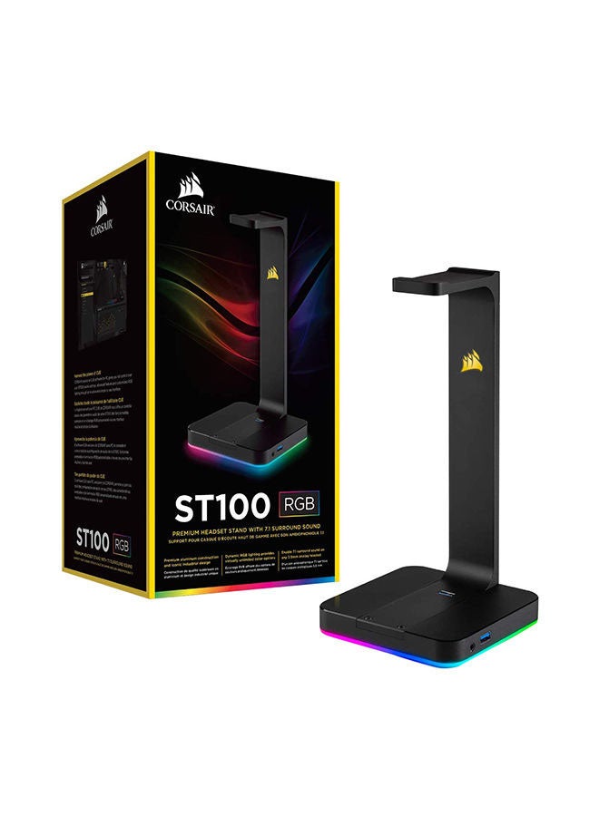 كورسير حامل سماعة رأس ممتاز ST100 بإضاءة متعددة الألوان RGB وصوت محيطي 7.1 - لون أسود - Image 1