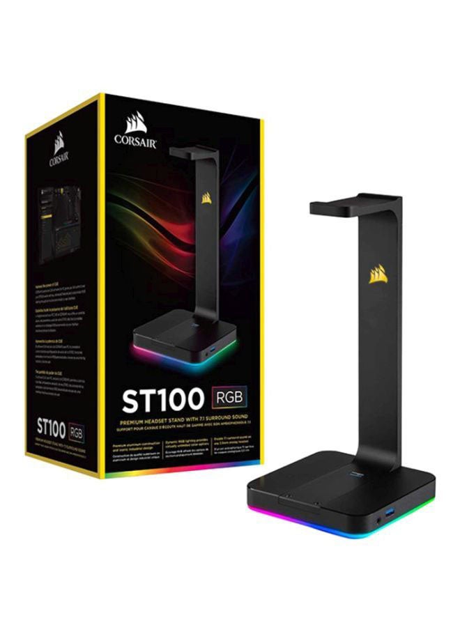 كورسير حامل سماعة رأس ممتاز ST100 بإضاءة متعددة الألوان RGB وصوت محيطي 7.1 - لون أسود - Image 2