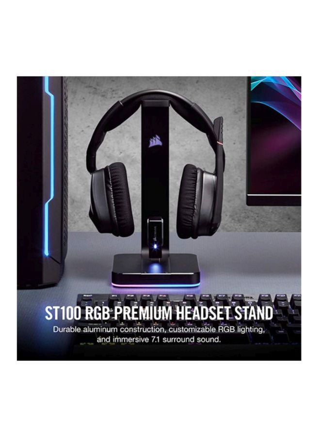 كورسير حامل سماعة رأس ممتاز ST100 بإضاءة متعددة الألوان RGB وصوت محيطي 7.1 - لون أسود - Image 3