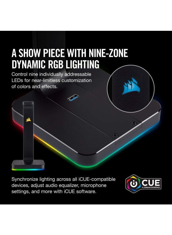 كورسير حامل سماعة رأس ممتاز ST100 بإضاءة متعددة الألوان RGB وصوت محيطي 7.1 - لون أسود - Image 4