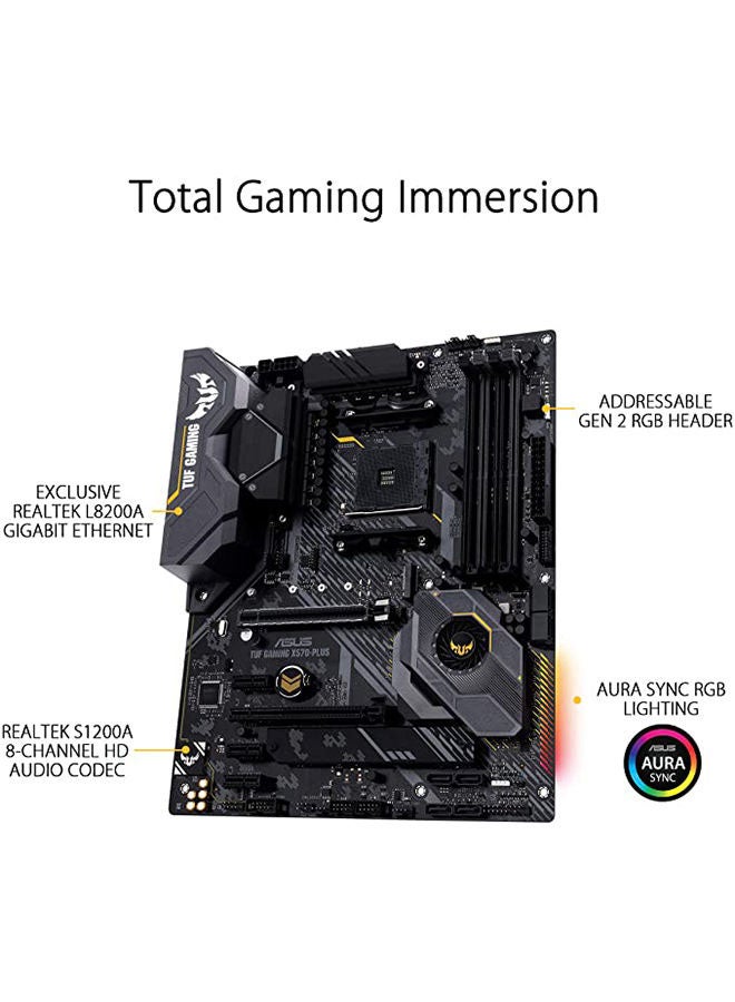 ASUS - TUF X570-PLUS GAMING Motherboard , AMD X570, DDR4, 2 x PCIe x16, SATA III RAID, USB 3.2, GLAN, M.2, DisplayPort, HDMI, 8ch audio, ATX, scAM4, Ryzen - Black Black/Grey/Yellow - Image 1