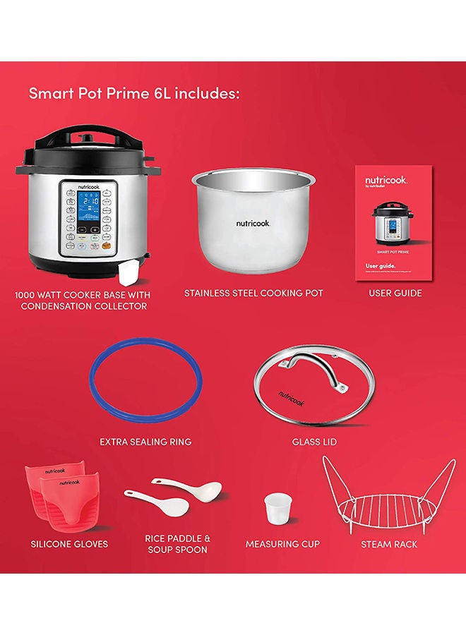 nutricook - 10-In-1 Smart Pot Prime Multi Use Electric Pressure Cooker 6 L 1000 W NC-SPPR6 Silver/Black - Image 1