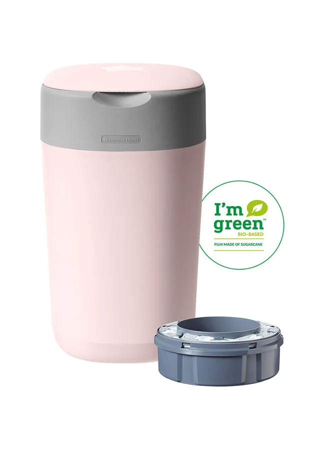 tommee tippee Twist and Click Advanced Nappy Bin, Eco-Friendlier System, Includes 1x Refill Cassette with Sustainably Sourced Antibacterial GREENFILM, Blue