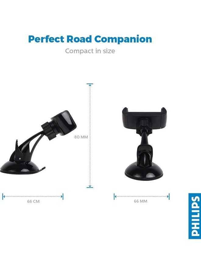 Philips DLK2411SB/97 Smart Car Phone Mount for Dashboard, 360° Rotatable Mobile Holder, ABS Material, Universal Compatibility, Secure Fit for Smartphones, GPS and Navigation Devices - Black - Image 3