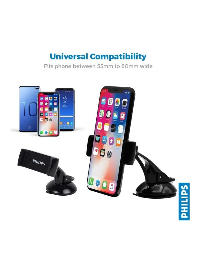 Philips DLK2411SB/97 Smart Car Phone Mount for Dashboard, 360° Rotatable Mobile Holder, ABS Material, Universal Compatibility, Secure Fit for Smartphones, GPS and Navigation Devices - Black - Image 4