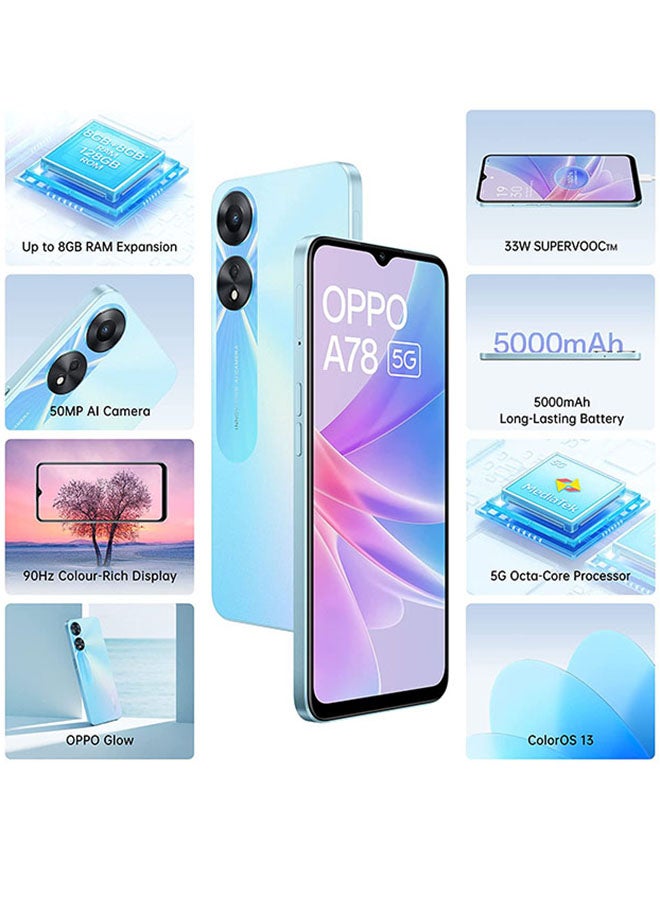 OPPO - A78 5G Dual SIM Glowing Blue 8GB RAM 128GB 5G - Middle East Version - Image 1