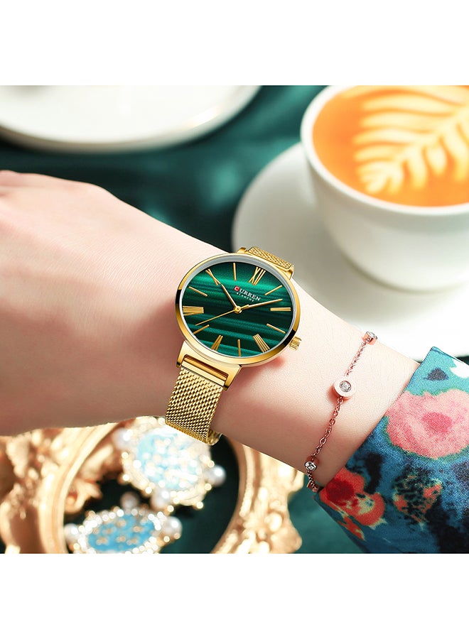 CURREN - Women's Elegant Waterproof Stainless Steel Mesh BAnd Quartz Watch 9076 - 32 mm - Gold - Image 1