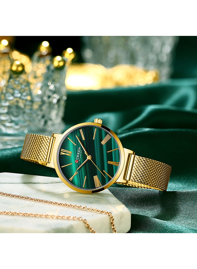 CURREN - Women's Elegant Waterproof Stainless Steel Mesh BAnd Quartz Watch 9076 - 32 mm - Gold - Image 1