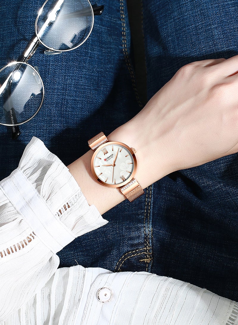 CURREN - Women's Waterproof Stainless Steel Mesh BAnd Quartz Watch 9067 - 33 mm - Rose Gold - Image 1