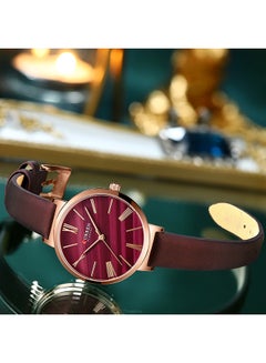 CURREN Women's Elegant Waterproof Geniune Leather BAnd Quartz Watch 9076 - 32 mm - Brown  - Image 3