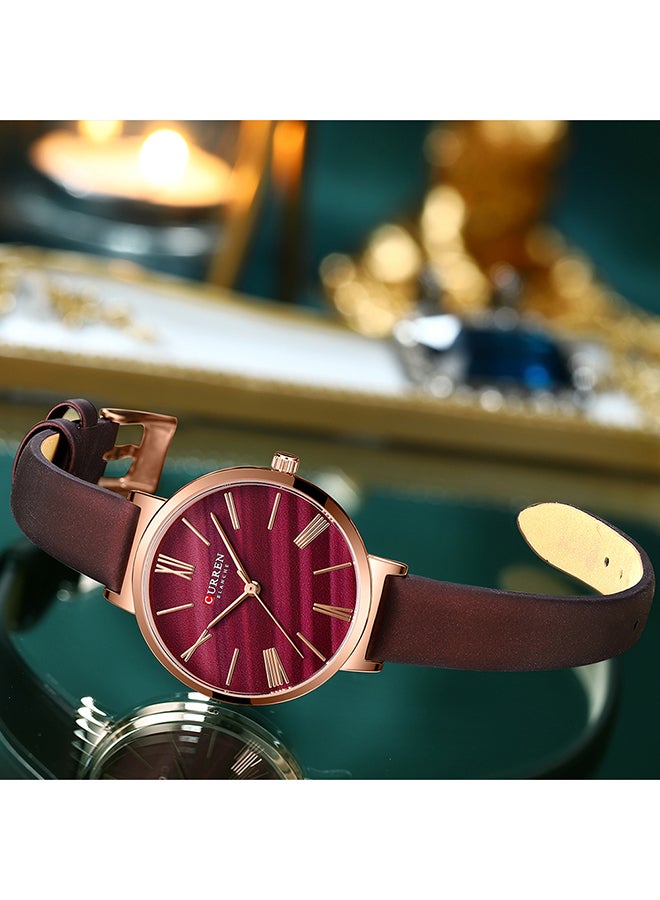 CURREN Women's Elegant Waterproof Geniune Leather BAnd Quartz Watch 9076 - 32 mm - Brown  - Image 3