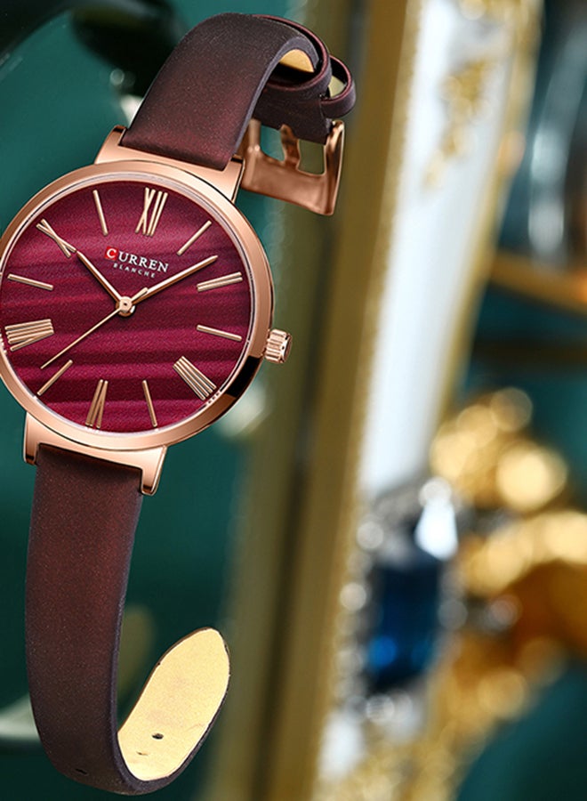 CURREN Women's Elegant Waterproof Geniune Leather BAnd Quartz Watch 9076 - 32 mm - Brown  - Image 5