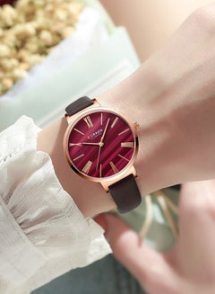 CURREN Women's Elegant Waterproof Geniune Leather BAnd Quartz Watch 9076 - 32 mm - Brown  - Image 4