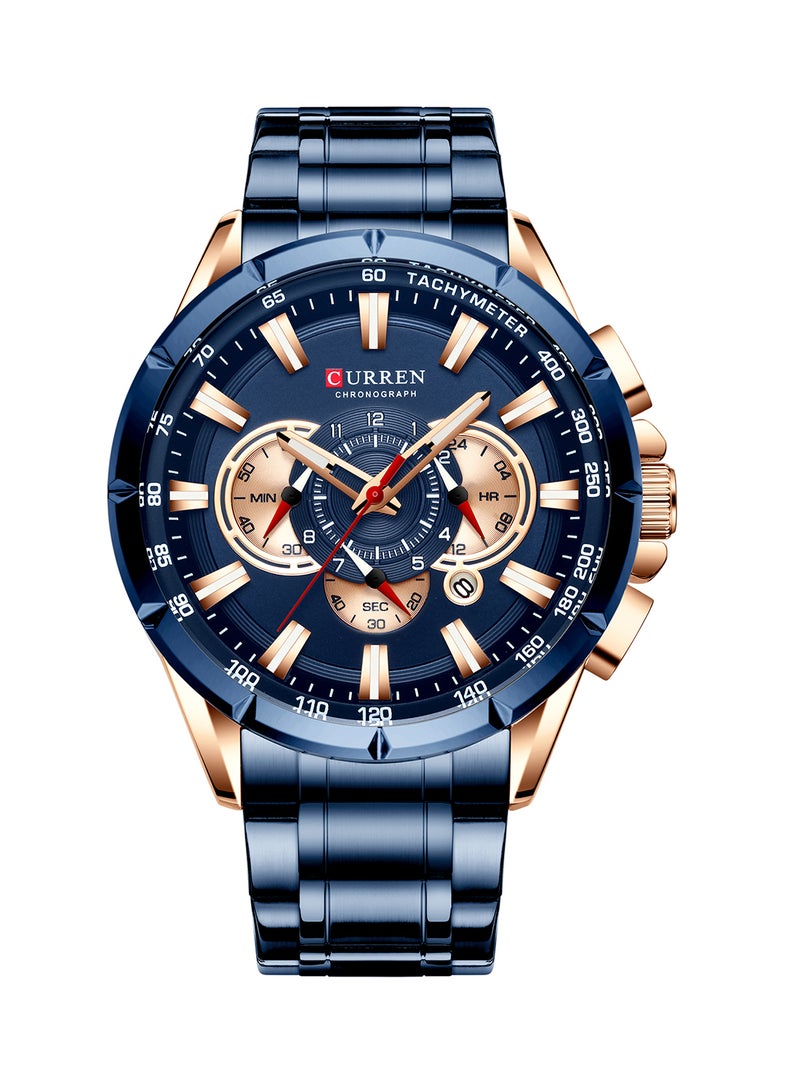 كارين ساعة يد كوارتز كرونوغراف مقاومة للماء بسوار من الإستانلس ستيل طراز 8363 - مقاس 48 مم - لون أزرق للرجال - Image 1