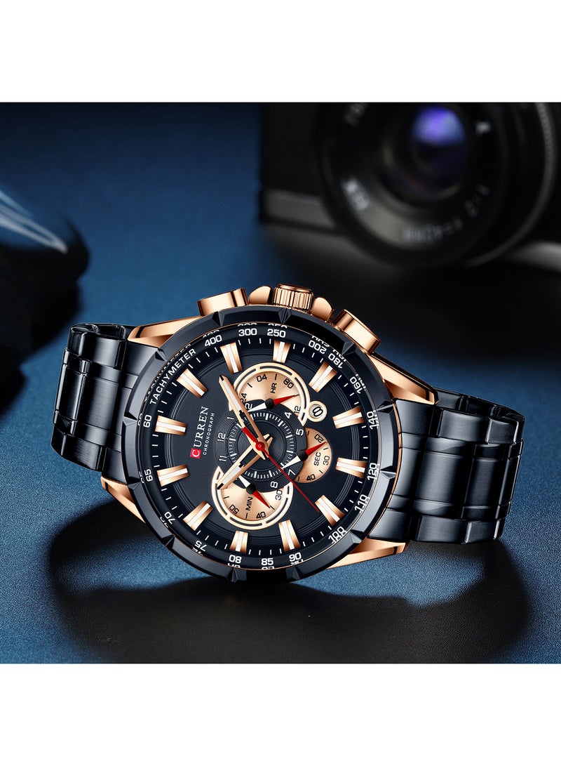 كارين ساعة يد كوارتز كرونوغراف مقاومة للماء بسوار من الإستانلس ستيل طراز 8363 - مقاس 48 مم - لون أزرق للرجال - Image 3