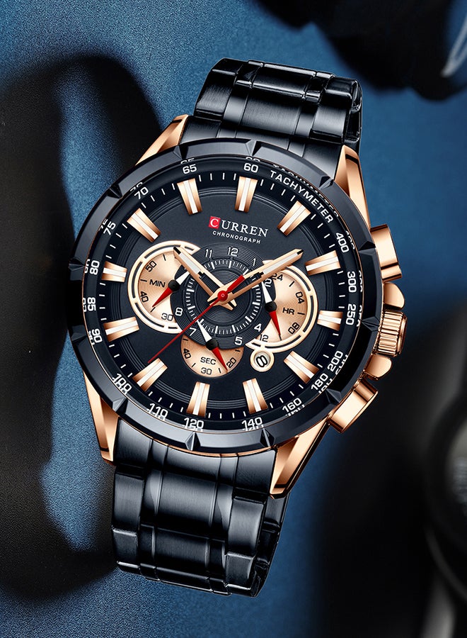 كارين ساعة يد كوارتز كرونوغراف مقاومة للماء بسوار من الإستانلس ستيل طراز 8363 - مقاس 48 مم - لون أزرق للرجال - Image 5