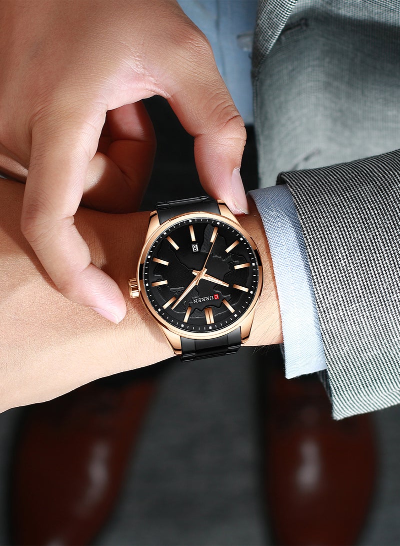 CURREN Men's Waterproof Stainless Steel BAnd Quartz Watch 8366 - 46 mm - Black - Image 4